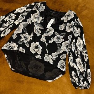 black and white floral blouse